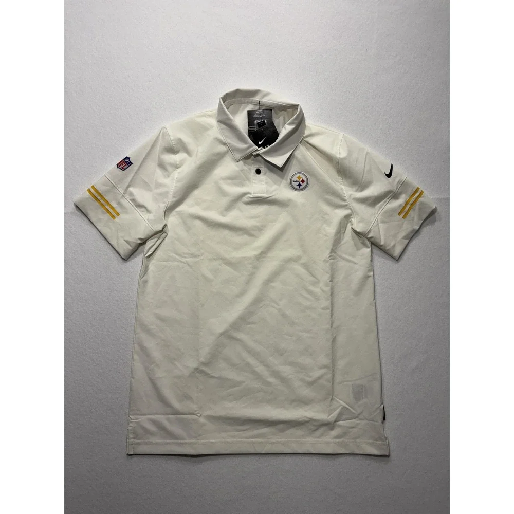 Pittsburgh Steelers Polo Shirt Mens Medium White NFL Football Nike Dri Fit